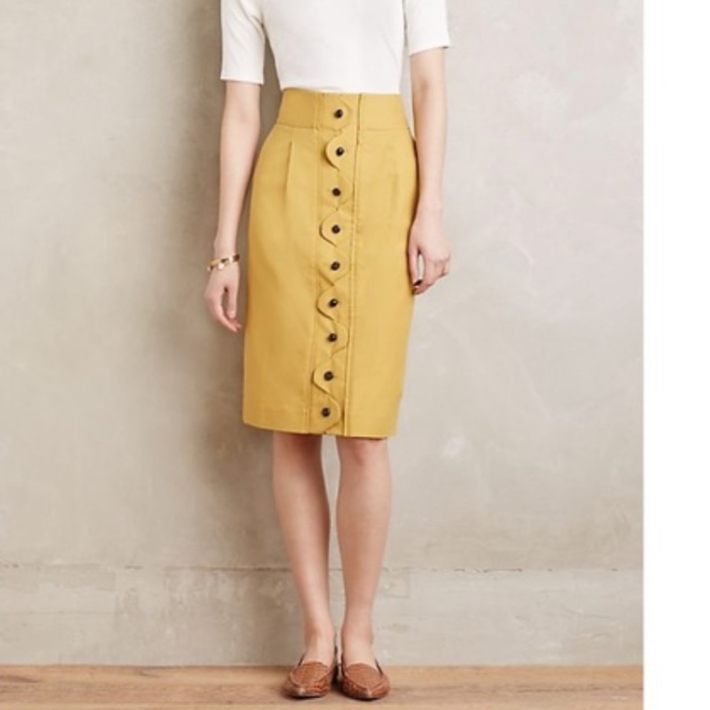 Maeve Button Down Ada Pencil Skirt  SZ 4 Anthropologie Mustard